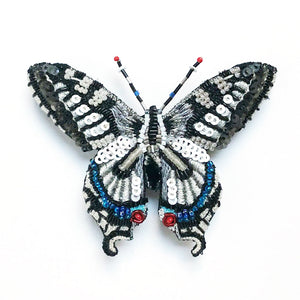 Beaded Black & White Butterfly Embroidered Pin by Trovelore