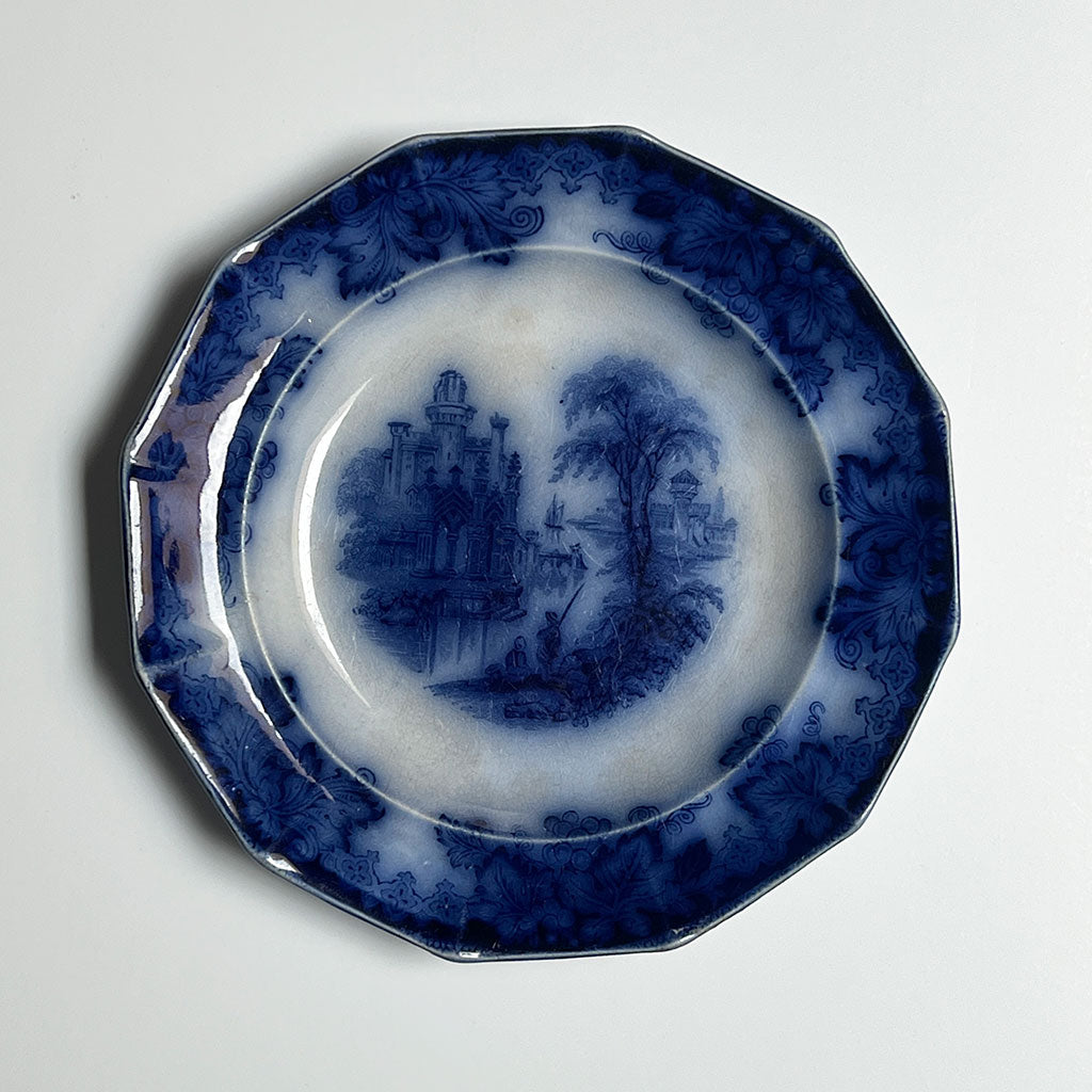 Antique Flow Blue Coburg Plate by John Edwards Made in England