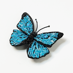 Beaded Aqua Blue Butterfly Embroidered Pin