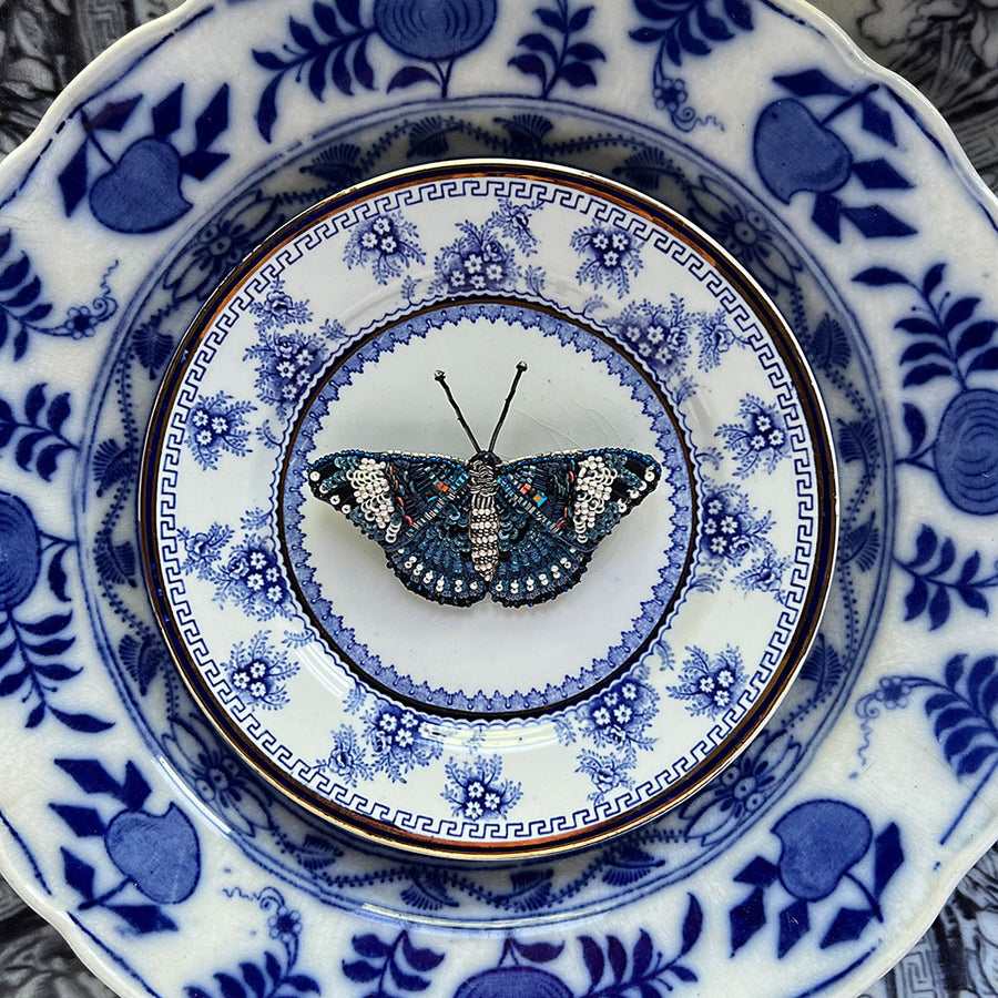 Mixed Blues & White Butterfly Embroidered Pin