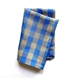 Big Check Linen Tea Towel in Blue