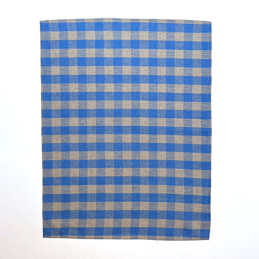 Big Check Linen Tea Towel in Blue