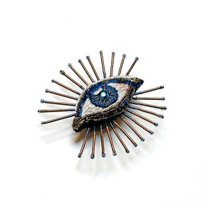 Beaded Radiant Blue Eye Embroidered Pin by Trovelore