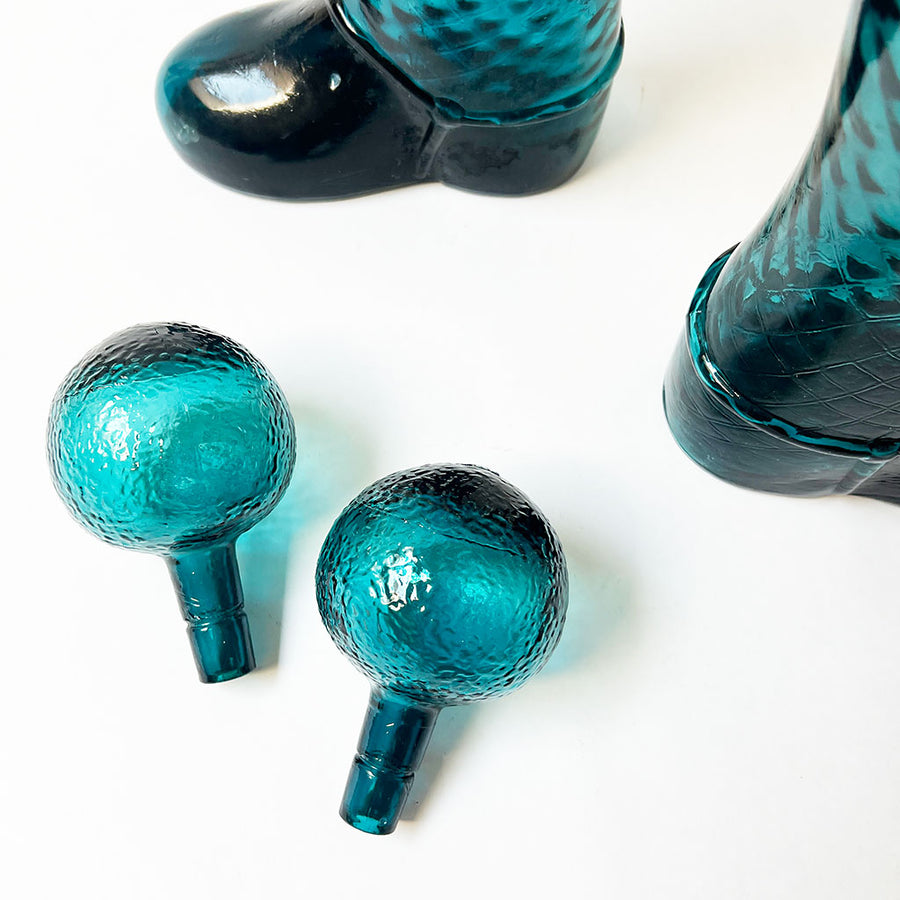Vintage Glass Boot Decanters with Stoppers Made in Italy (Set of 2)
