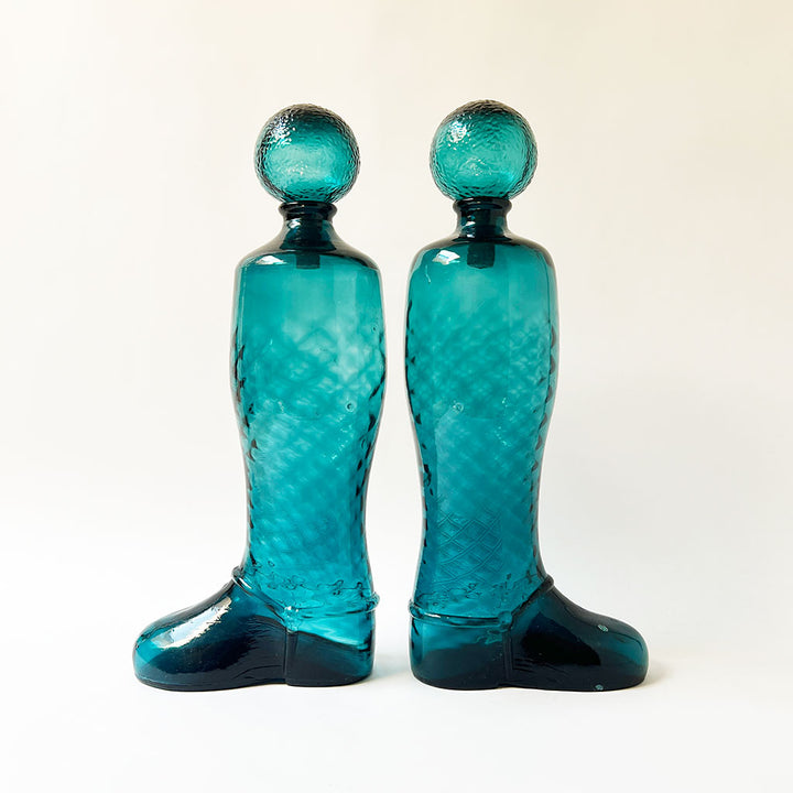 Vintage Glass Boot Decanters with Stoppers Made in Italy (Set of 2)