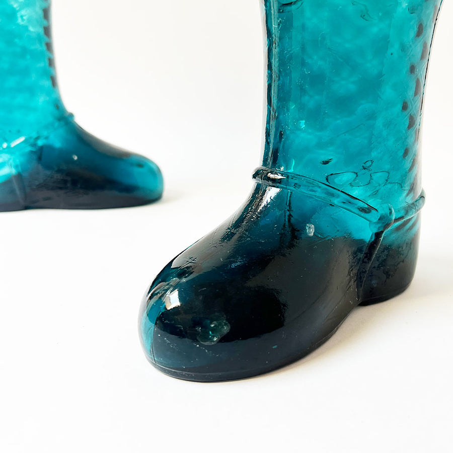 Vintage Glass Boot Decanters with Stoppers Made in Italy (Set of 2)