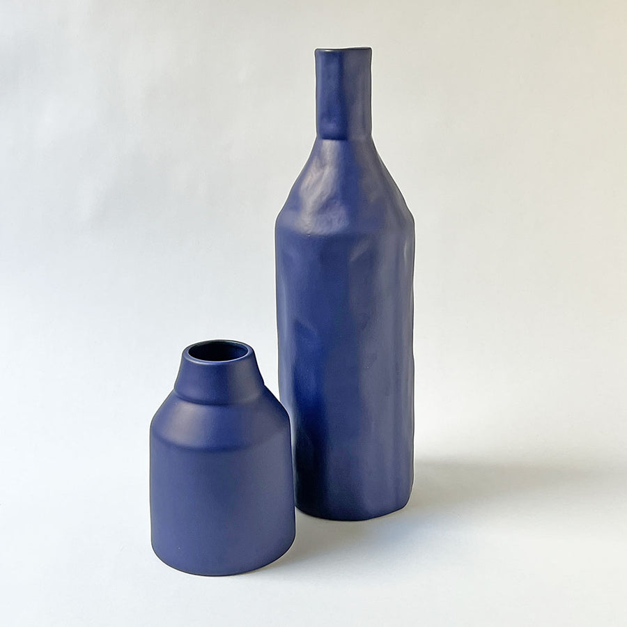 Tall Bottle Ceramic Vase Deep Blue