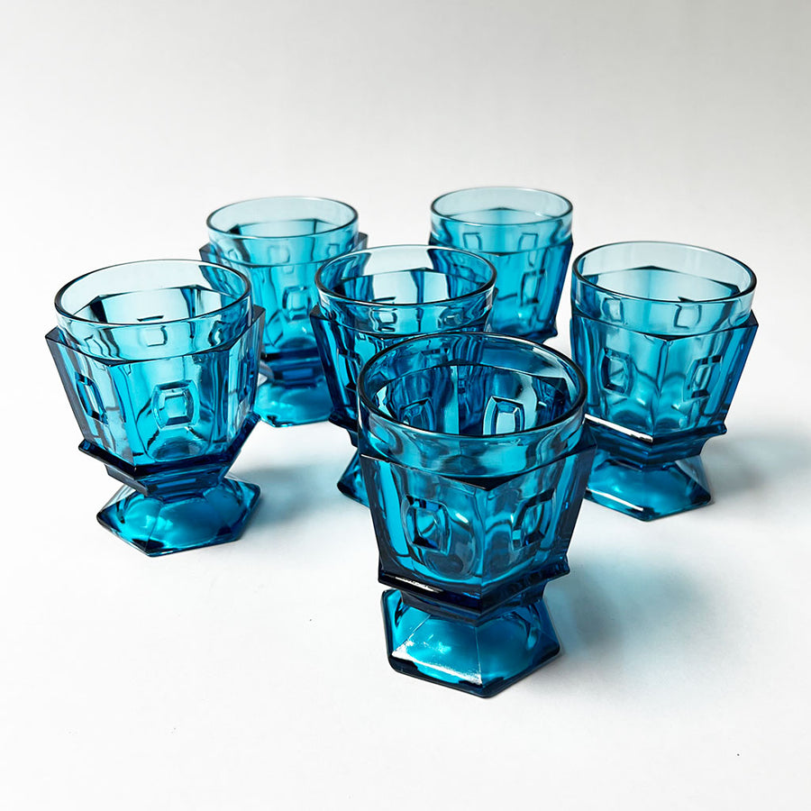 Vintage Drinking Glasses Deep Aqua Made in Italy (Set of 6)