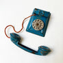 Vintage Blue Metal Toy Phone with Silver Dial