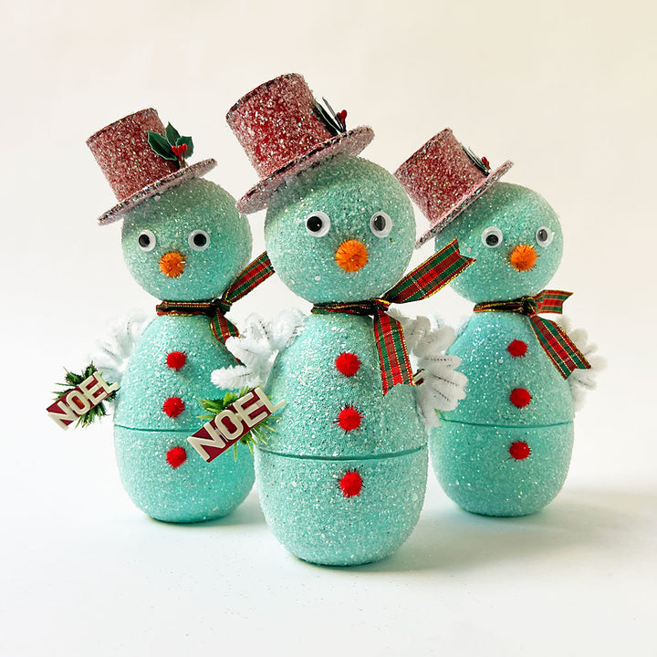 PATCH NYC Blue Snowman with Vintage Noel Sign Figurine & Gift Box