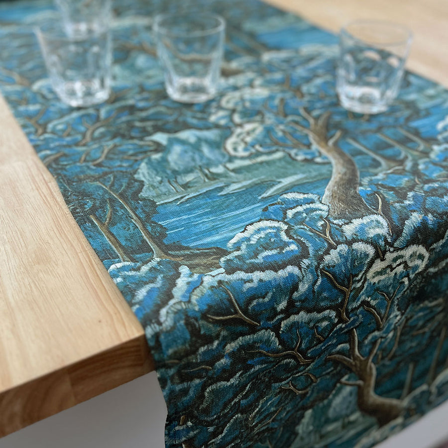 PATCH NYC Blue Tapestry Linen Table Runner