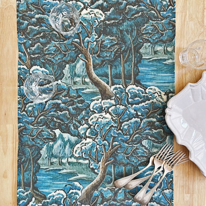 PATCH NYC Blue Tapestry Linen Table Runner