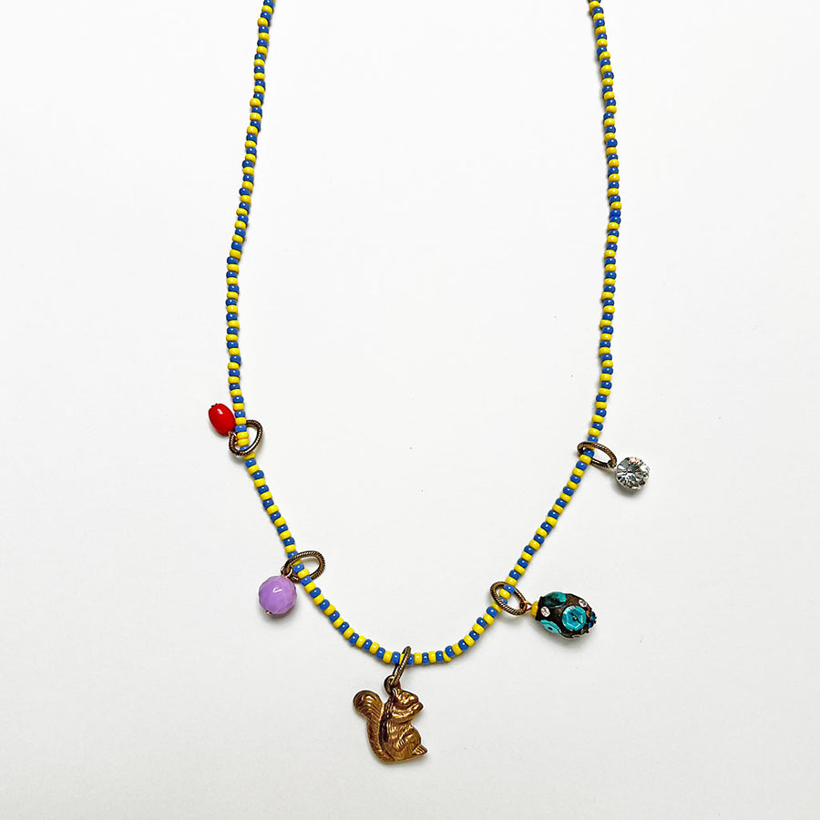 Collage Necklace: Blue & Yellow (squirrel)