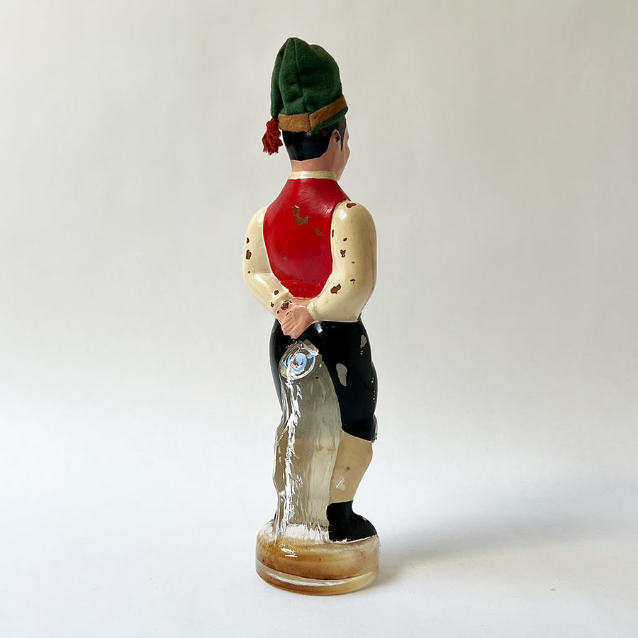 Vintage Figural Painted Glass Liquor Bottle