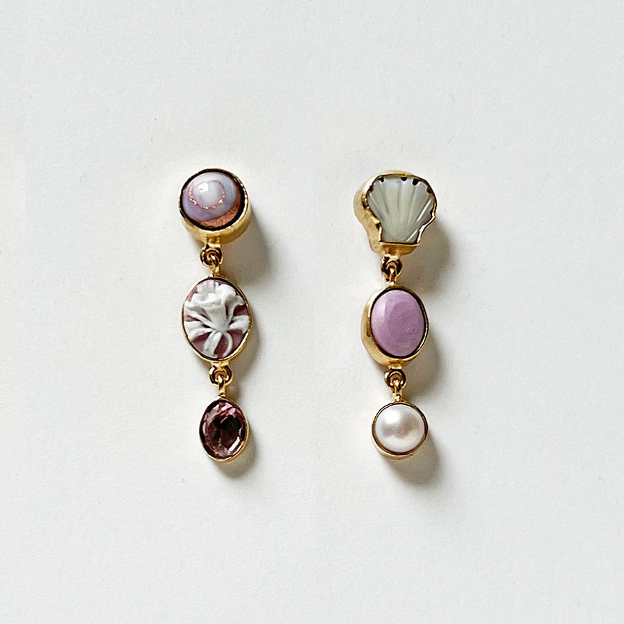 Three Charm Vintage Drop Earrings Rose