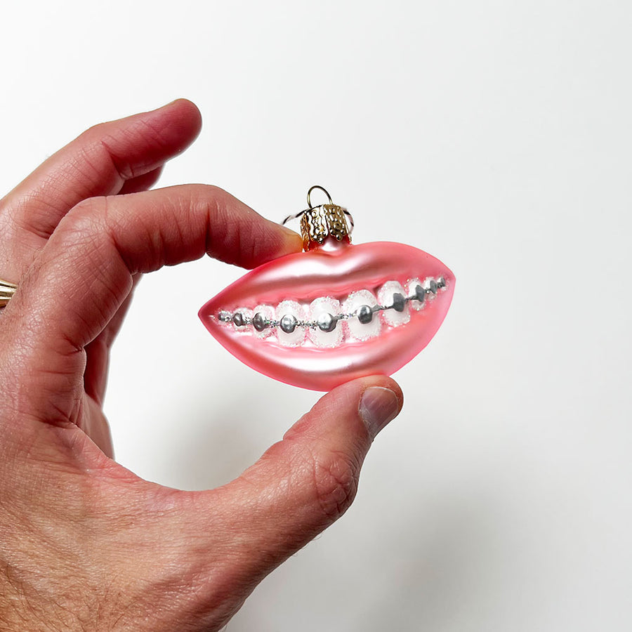 Smile with Braces Glass Ornament