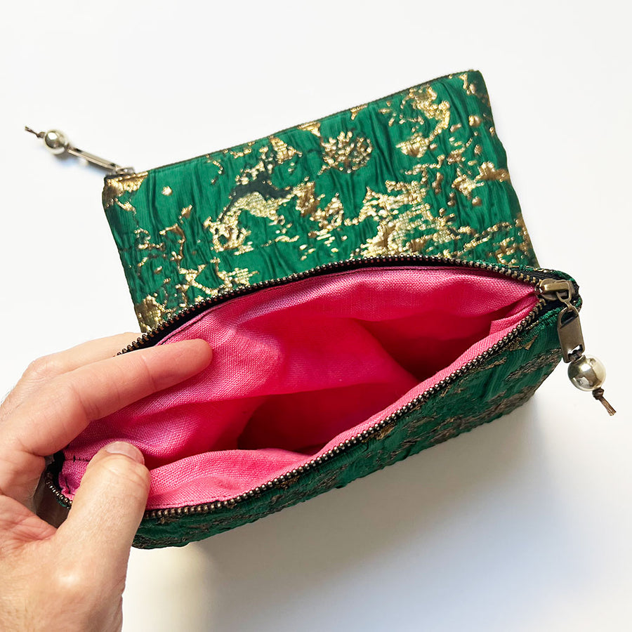 PATCH NYC Brocade Pouch: Emerald & Gold