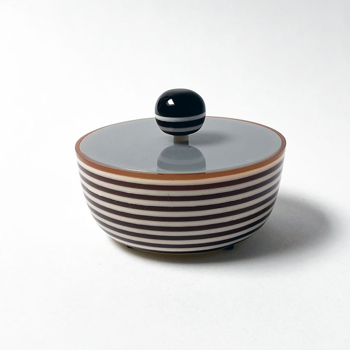 Polished Lucite Keepsake Box: Brown, Cream, Grey Round