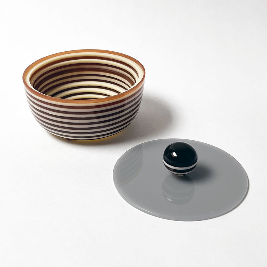 Polished Lucite Keepsake Box: Brown, Cream, Grey Round