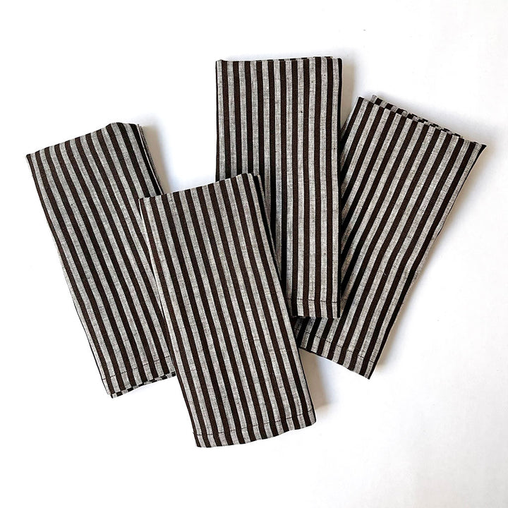 Chocolate Brown Stripe Linen Napkins (Set of 4)