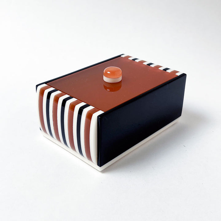 Polished Lucite Geometric Box: Black/Brown/Cream