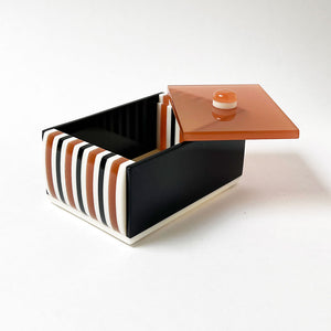 Polished Lucite Geometric Box: Black/Brown/Cream