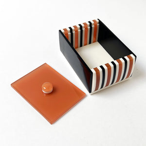 Polished Lucite Geometric Box: Black/Brown/Cream