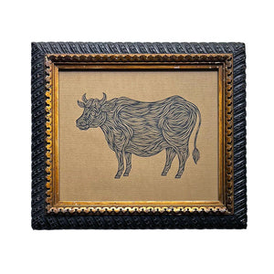 Don Carney: Grinning Bull, Ink on Paper in Vintage Frame