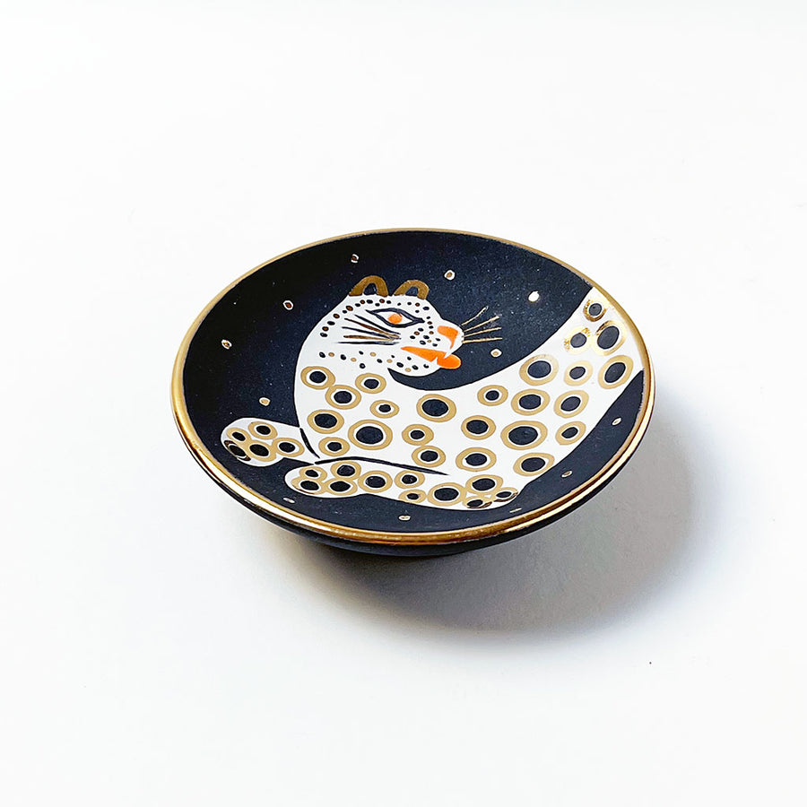 Waylande Gregory Small Bowl with Leopard & Gold Dots Matte Black