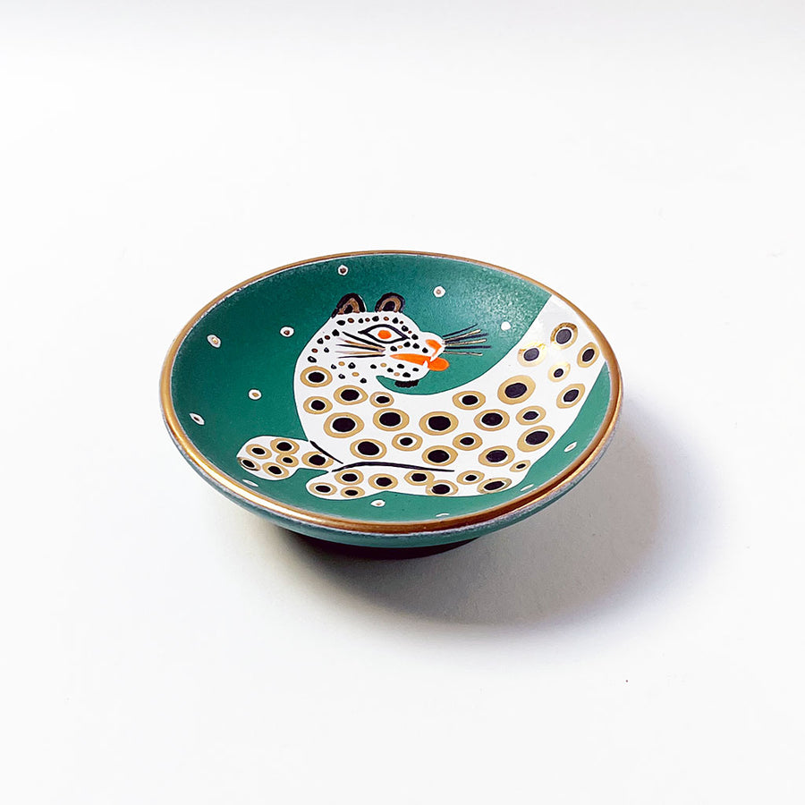 Waylande Gregory Small Bowl with Leopard  & Gold Dots Green