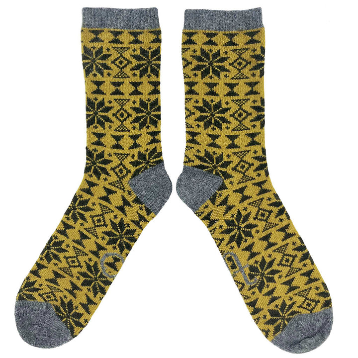 Men's Lambswool Socks: Olive Fair Isle
