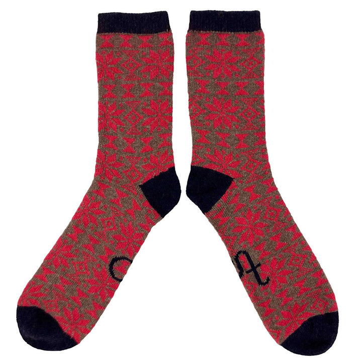 Men's Lambswool Socks: Red Fair Isle