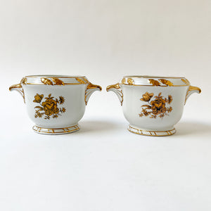 Vintage Ceramic Cachepots with Gold Accents (Set of 2)