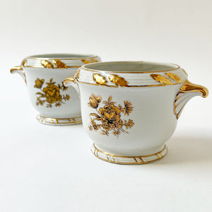 Vintage Ceramic Cachepots with Gold Accents (Set of 2)
