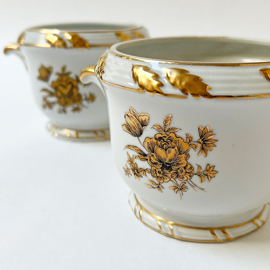 Vintage Ceramic Cachepots with Gold Accents (Set of 2)