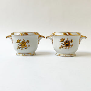 Vintage Ceramic Cachepots with Gold Accents (Set of 2)