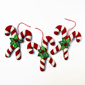 Stitched and Beaded Felt Double Candy Cane Ornament