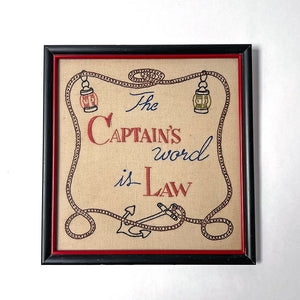 Original Captain's Law Nautical Needlework in Frame Vintage Art