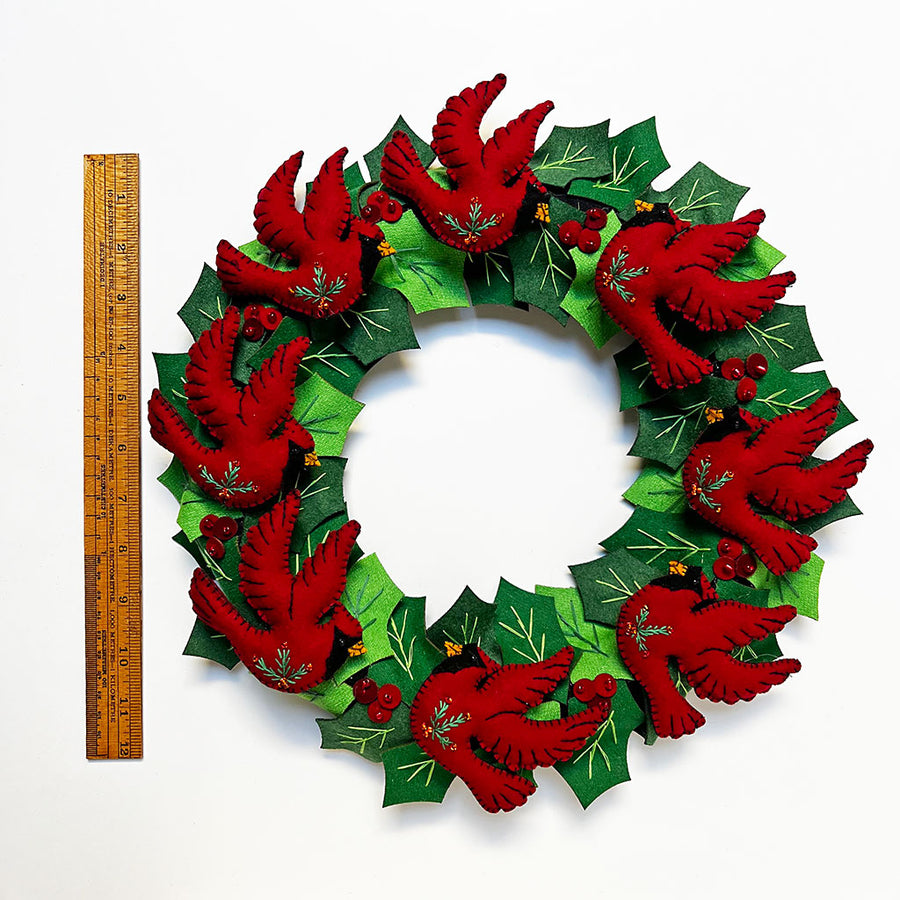 Stitched and Beaded Felt Cardinals Holiday Wreath