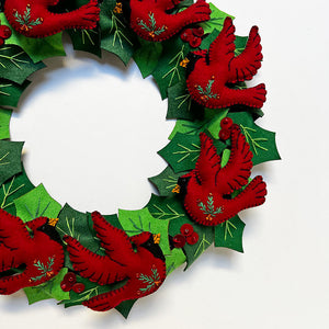 Stitched and Beaded Felt Cardinals Holiday Wreath