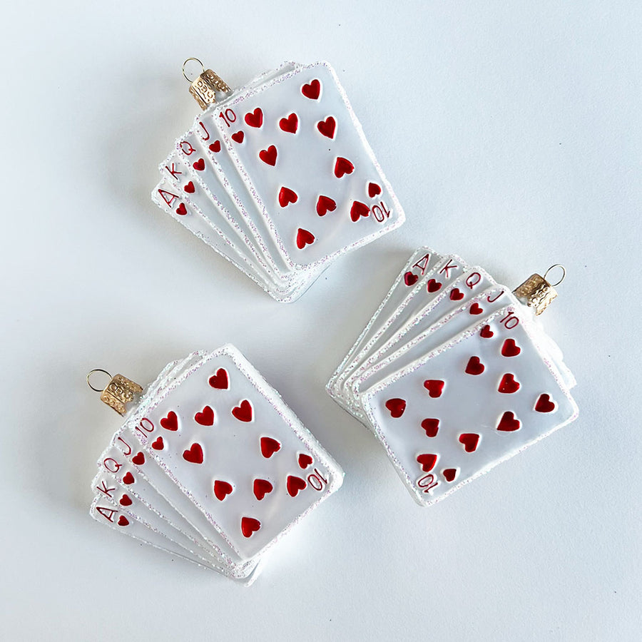 Royal Flush Winning Cards Glass Ornament