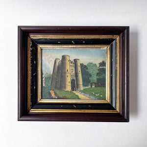 Vintage Landscape with a Castle Original Pastel on Paper in Victorian Frame