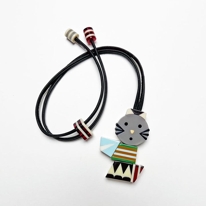 Multi-Color Polished Lucite Necklace: Cat