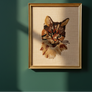 Original Cat Needlework in Vintage Silver Tone Frame