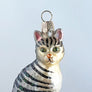 Green Eye Tabby Cat Glass Ornament