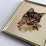 Original Cat Needlework in Vintage Silver Tone Frame