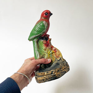 Vintage Chalkware Red & Green Bird
