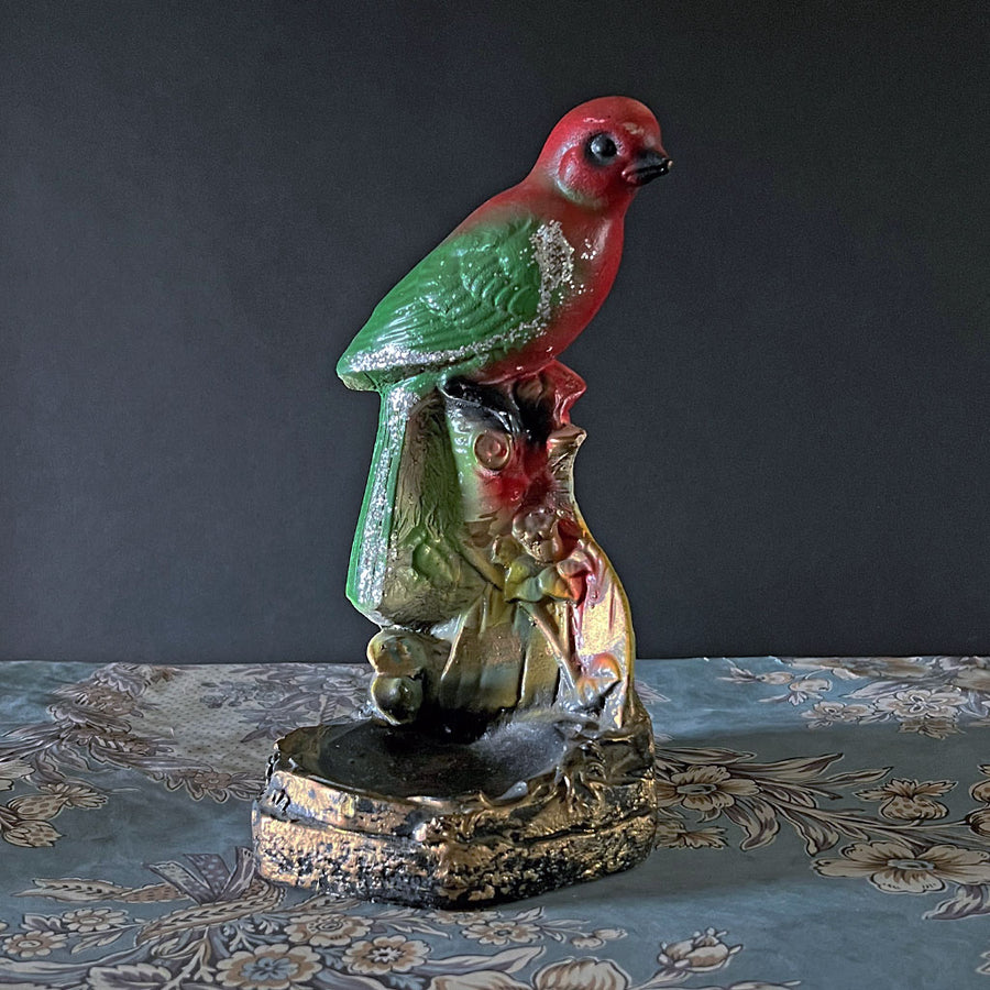 Vintage Chalkware Red & Green Bird
