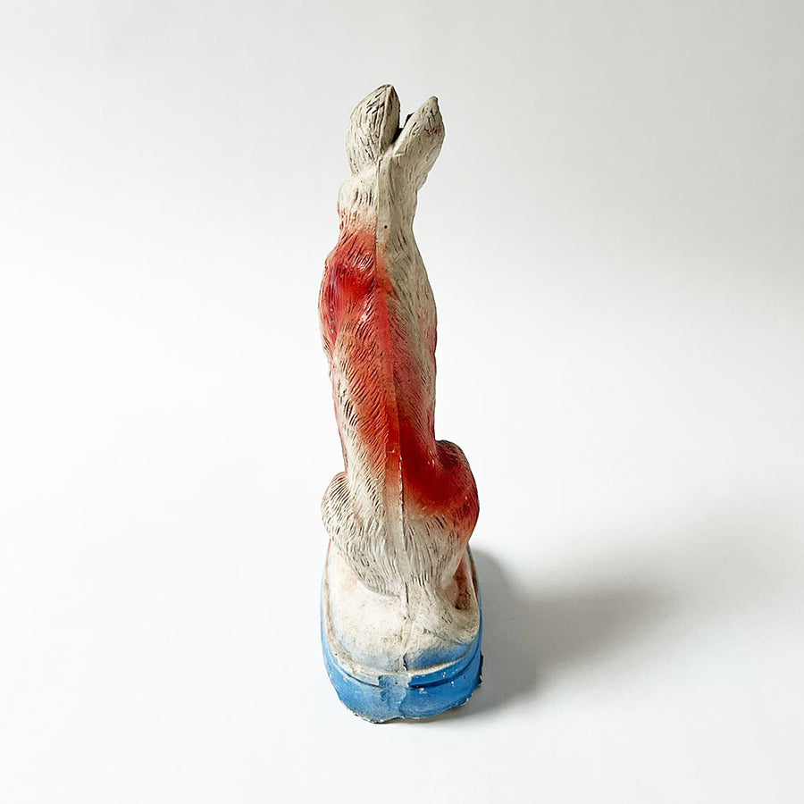 Vintage Chalkware Seated Dog on a Blue Base