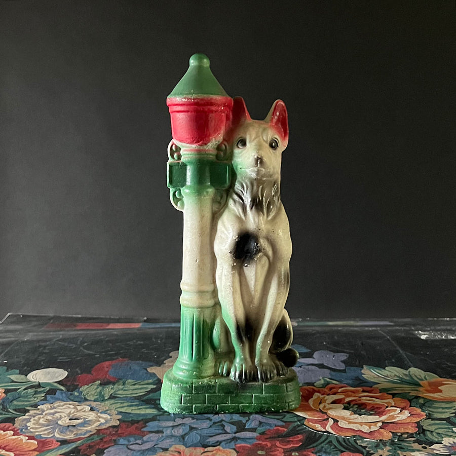 Vintage Chalkware Dog and Lamp Post